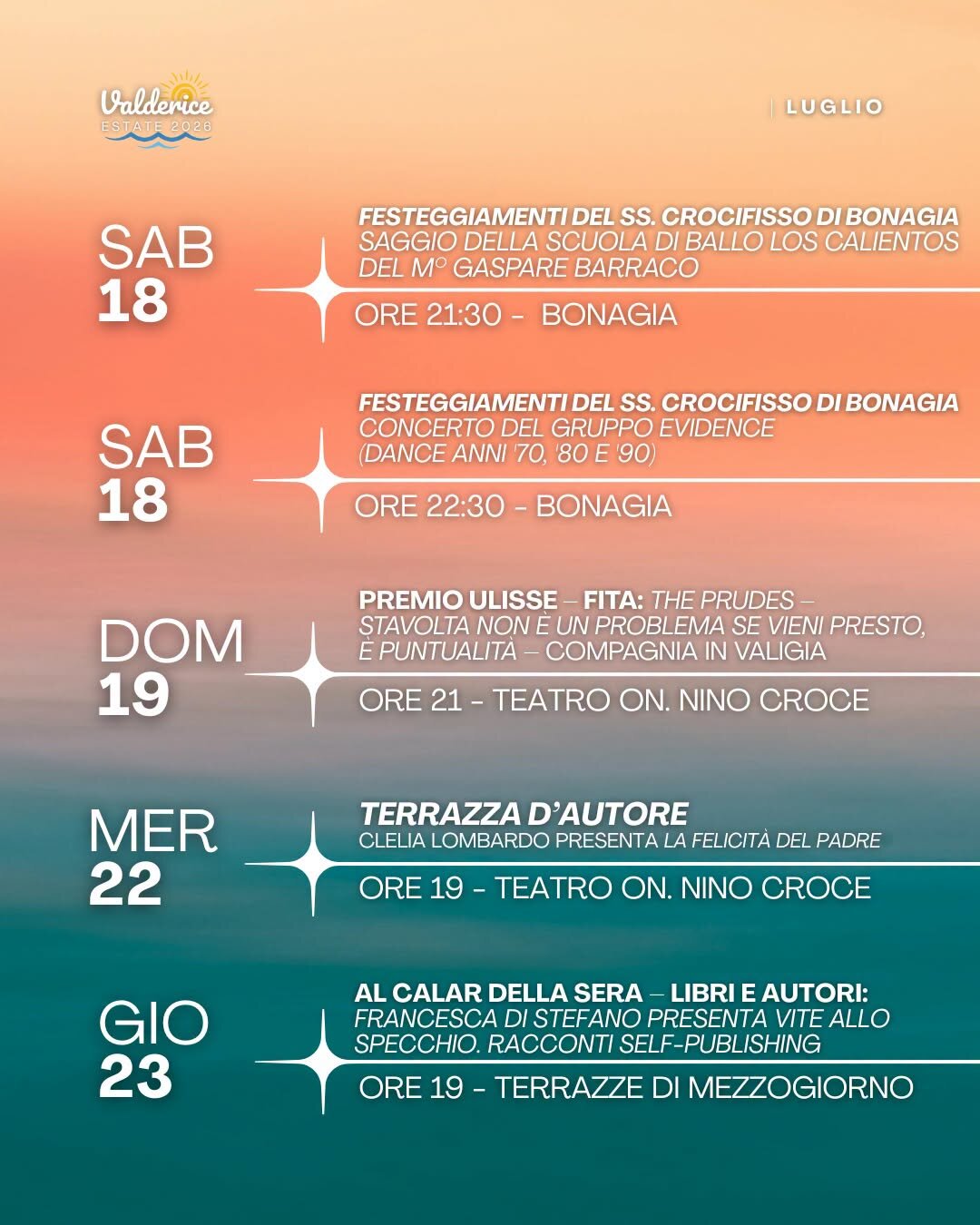 Valderice Estate 2026: Dal 10 Al 31 Luglio Un Ricco Calendario Di Eventi Tra Teatro, Libri, Musica E Tradizione
