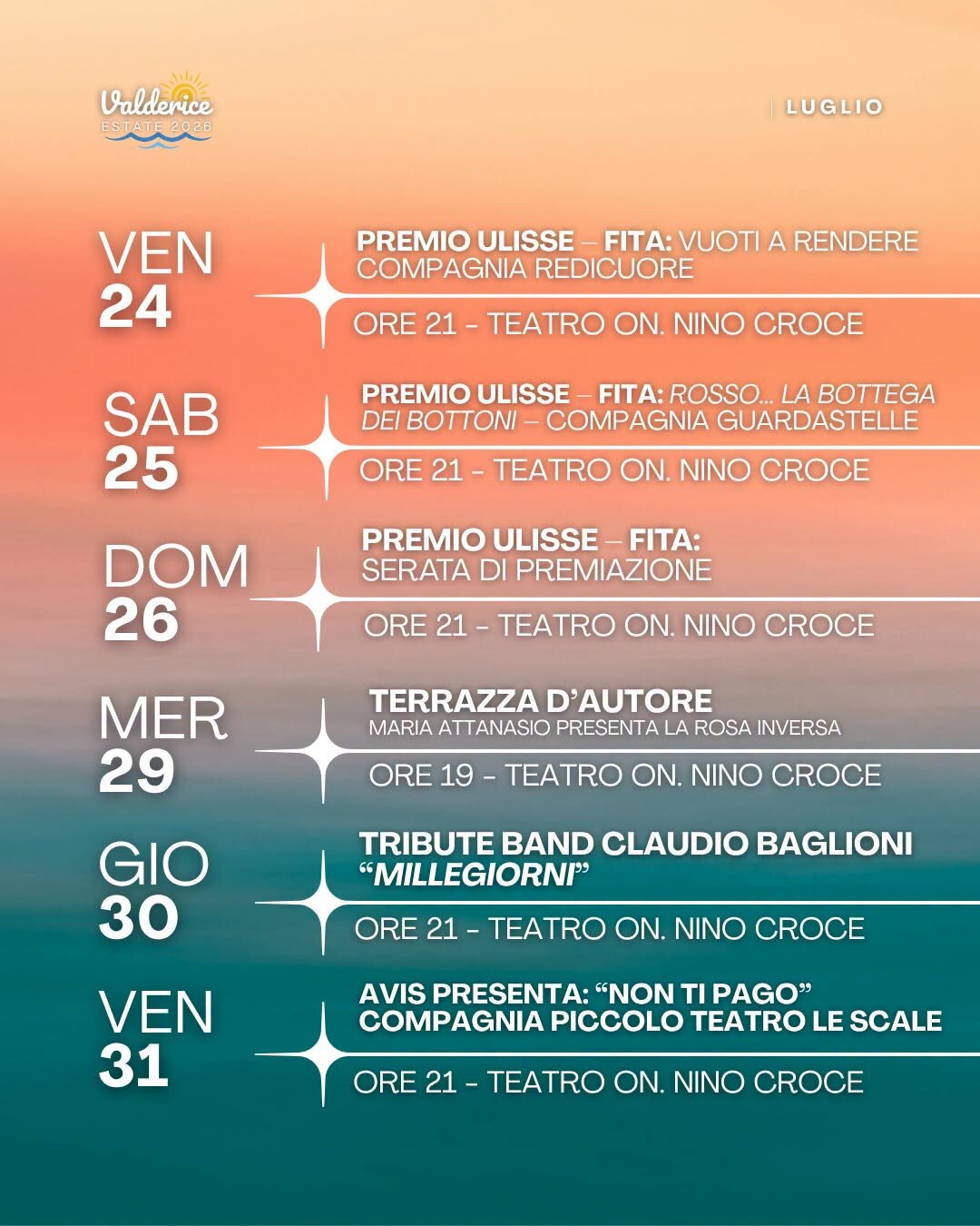 Valderice Estate 2026: Dal 10 Al 31 Luglio Un Ricco Calendario Di Eventi Tra Teatro, Libri, Musica E Tradizione