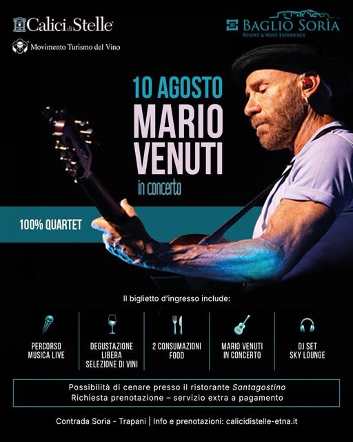 Calici Di Stelle 2026: Mario Venuti In Concerto Al Baglio Sorìa Di Trapani