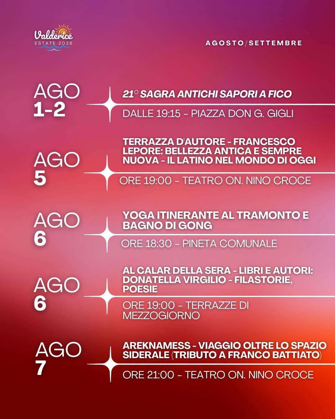 Valderice Estate 2026: Il Programma Completo Degli Eventi Dall'1 Agosto Al 12 Settembre