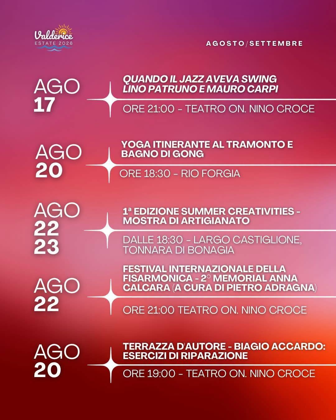 Valderice Estate 2026: Il Programma Completo Degli Eventi Dall'1 Agosto Al 12 Settembre