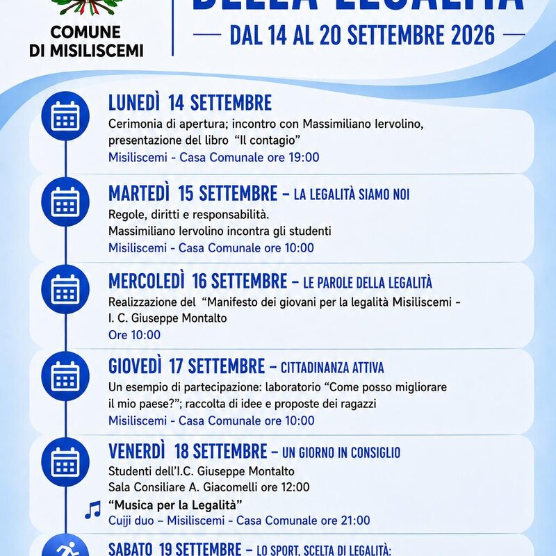 Settimana Della Legalità 2026 A Misiliscemi: Una Settimana Di Incontri, Partecipazione, Sport E Cultura