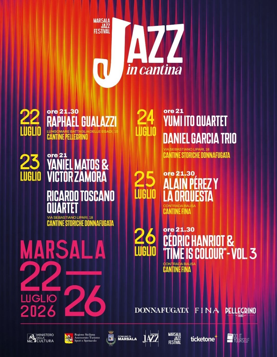 Jazz in Cantina : "Marsala Jazz Festival" : le grand jazz tourne à Marsala entre musique, vin et tramonti.